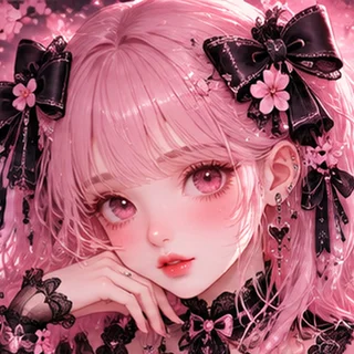 Illustrated portrait of Sakura Miyu with pink hair and a black bow